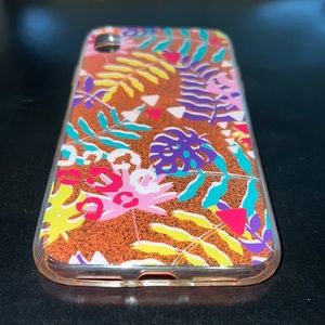 iPhone X Case - Clear Pink Glitter Hawaiian Palm Frond